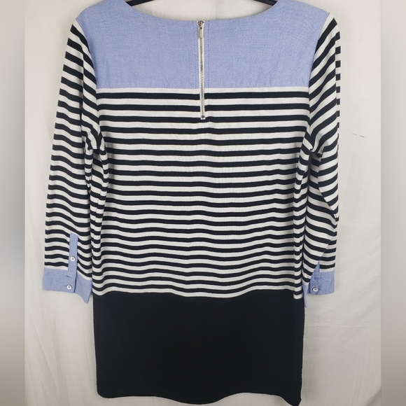 Loft Striped Long Sleeve Blue and Black Dress Sz M - Picture 5 of 9